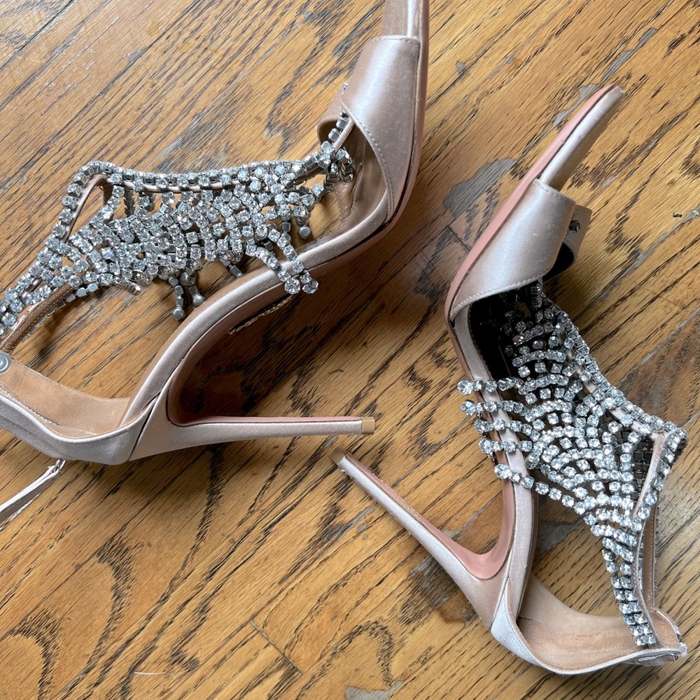 AQUAZZURA Silk Satin Crystal 105mm Open Toe Heels $1675 RT unworn Size 39